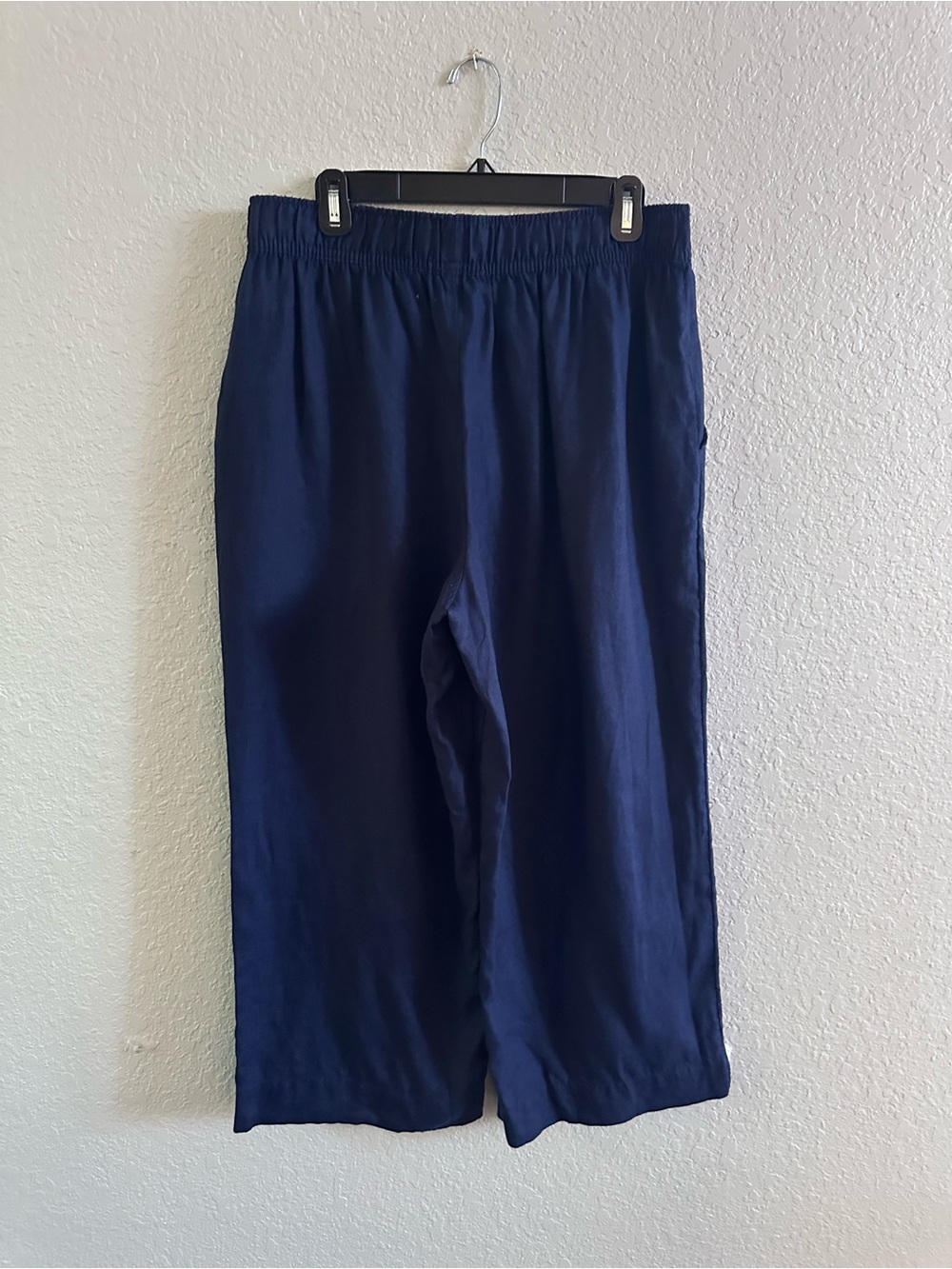 Tahari Essentials 100% Linen Navy Pull On Cropped Wide Leg Pants Women’s L - Picture 6 of 11